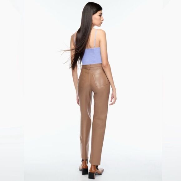 ARITZIA Wilfred The Melina High Waisted Vegan Leather Pants Taupe Size 8 Tall - Picture 4 of 14